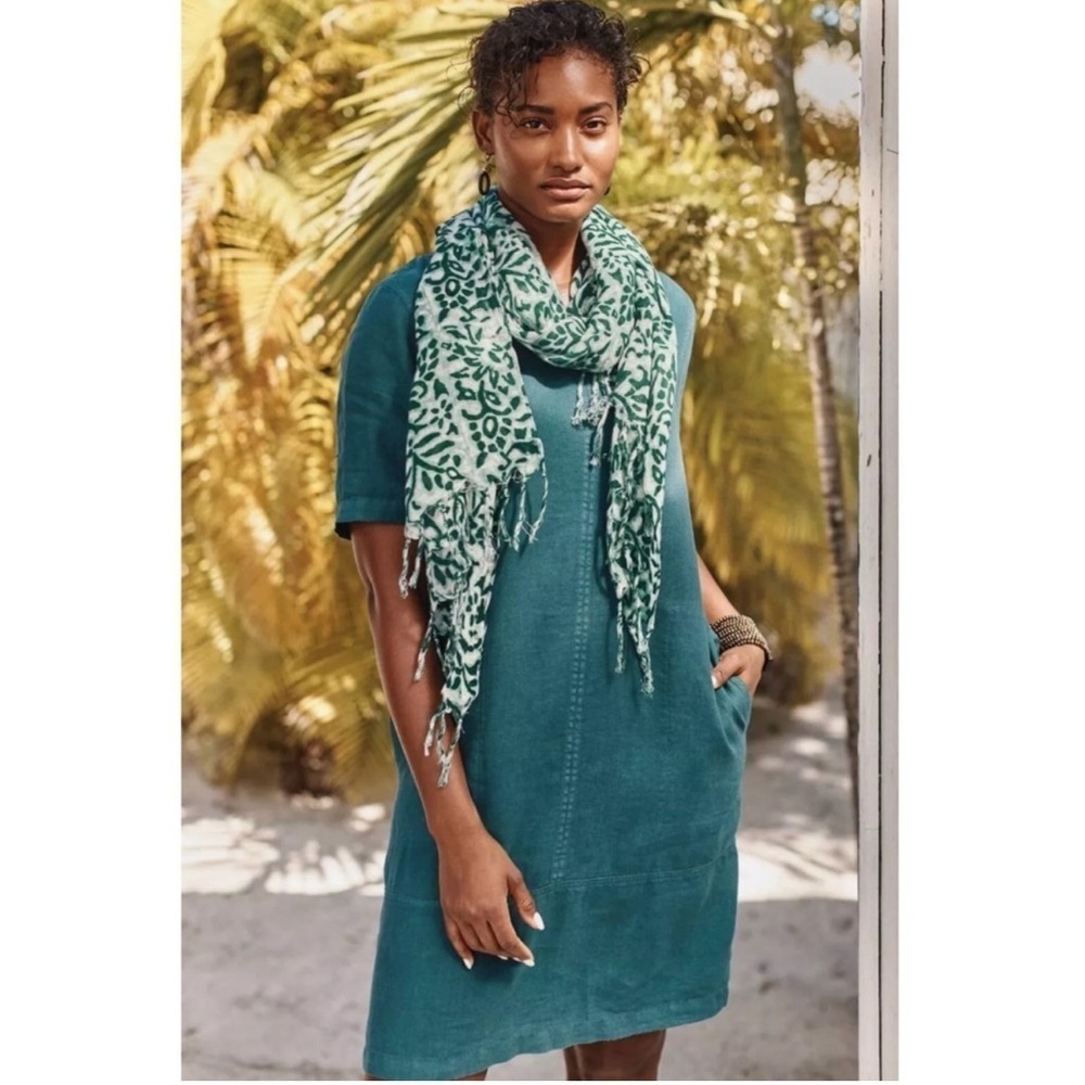 Pure Jill 100% Linen Aqua Blue Dress Sz L
